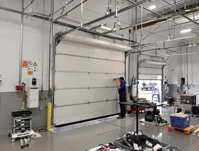 Commercial garage door repair being performed by New Fairfield Garage Door Repair expert in New Fairfield