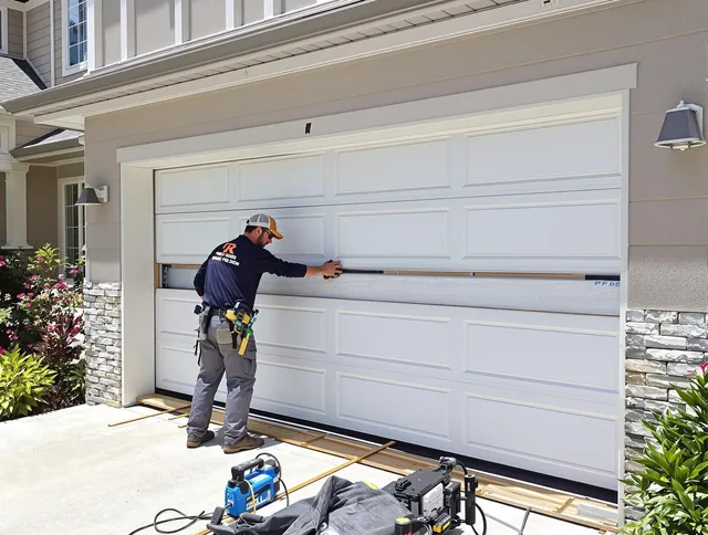 New Fairfield Garage Door Repair team performing complete garage door replacement at New Fairfield residence