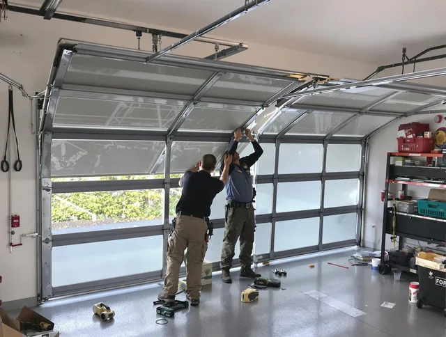 New Fairfield Garage Door Repair expert performing precise panel replacement on New Fairfield garage door